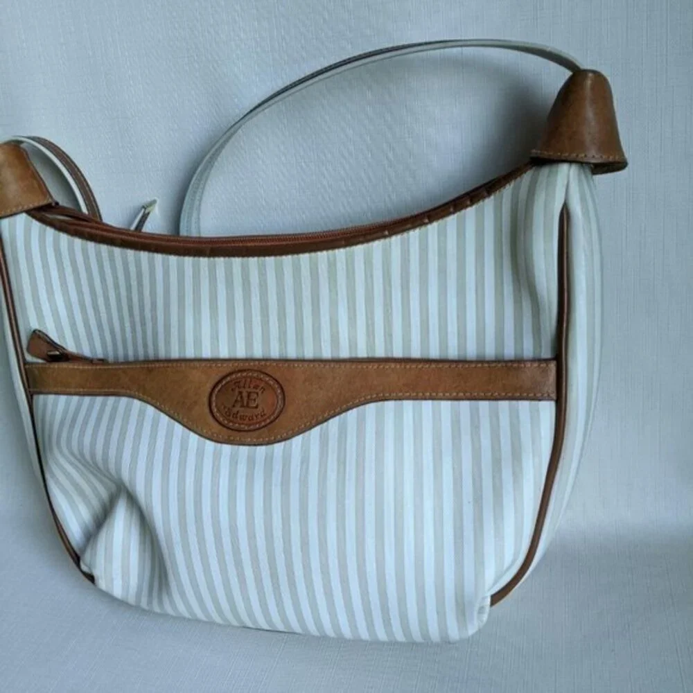 Allan Edward Shoulder Bag Striped Leather Accents Hobo Handbag